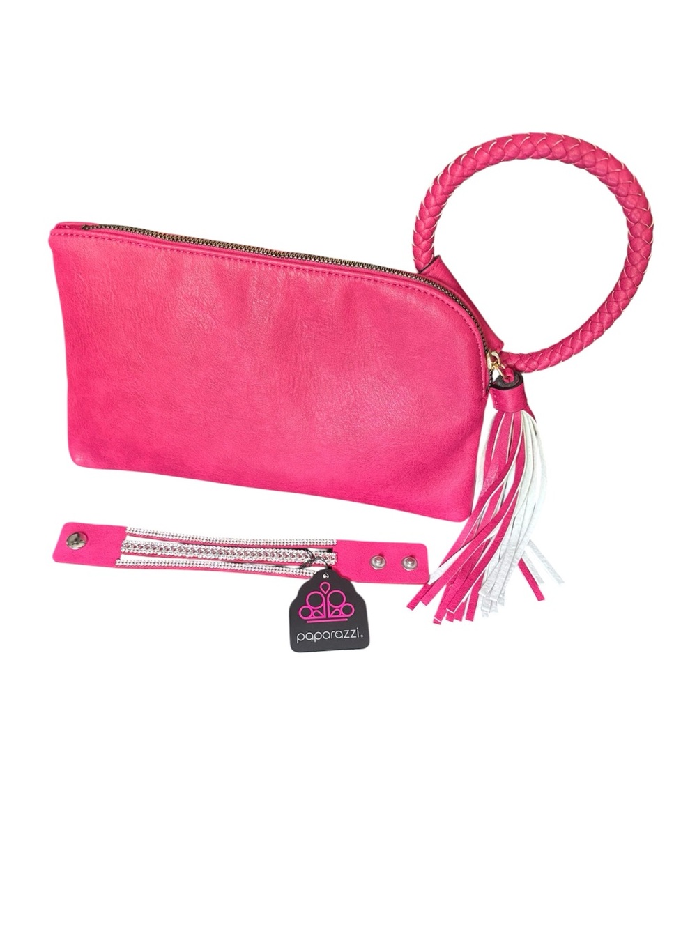 paparazzi bracelet nwt and Fuchsia Braided Wristlet Clutch with Tassel